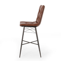 Nimma Barstool Chair Set of 2, Tufted Light Brown Faux Leather, Metal -BM335657