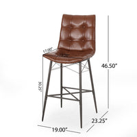 Nimma Barstool Chair Set of 2, Tufted Light Brown Faux Leather, Metal -BM335657