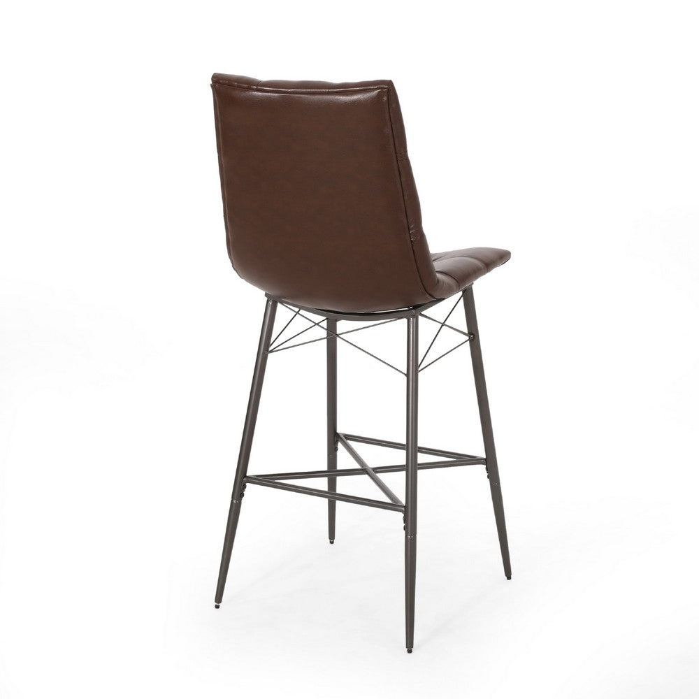 Nimma Barstool Chair Set of 2, Tufted Dark Brown Faux Leather -BM335658