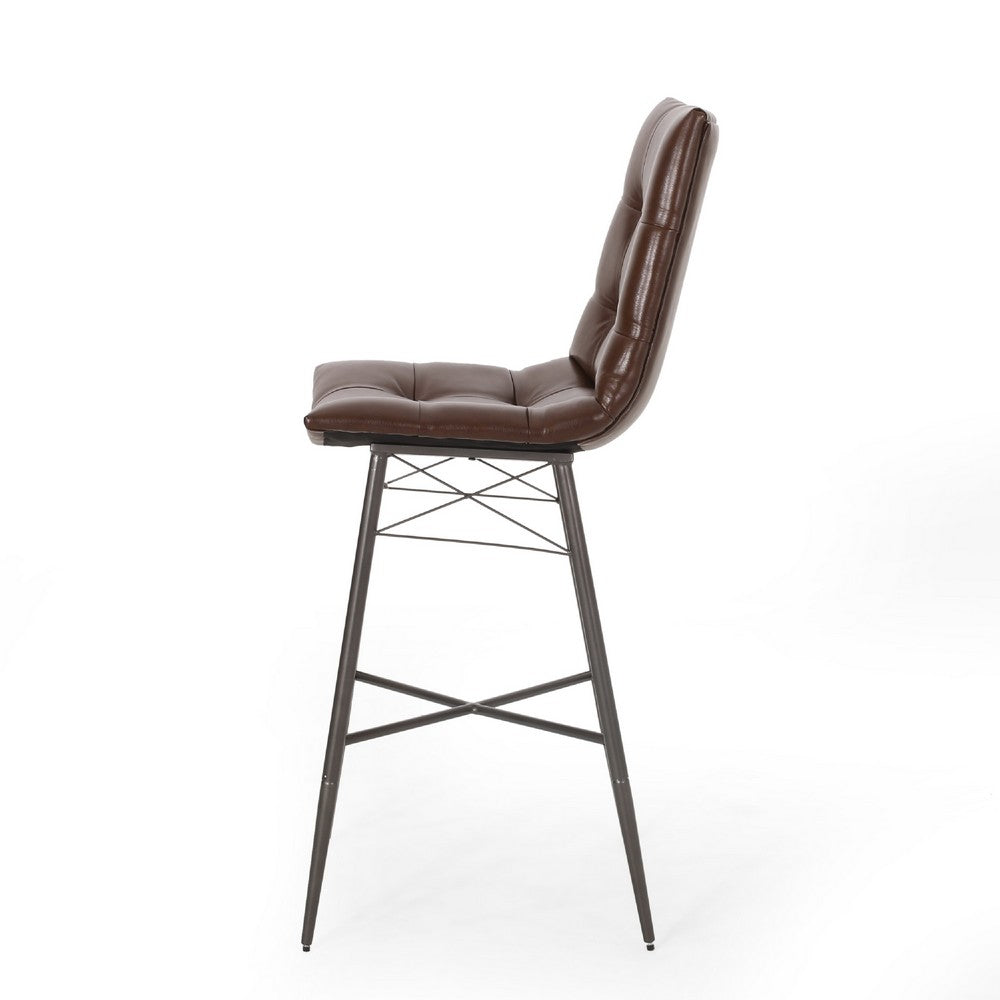 Nimma Barstool Chair Set of 2, Tufted Dark Brown Faux Leather -BM335658