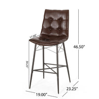 Nimma Barstool Chair Set of 2, Tufted Dark Brown Faux Leather -BM335658
