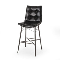 Nimma Barstool Chair Set of 2, Tufted Black Faux Leather, Brown Metal -BM335659