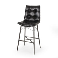 Nimma Barstool Chair Set of 2, Tufted Black Faux Leather, Brown Metal -BM335659