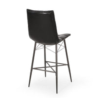 Nimma Barstool Chair Set of 2, Tufted Black Faux Leather, Brown Metal -BM335659