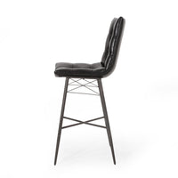 Nimma Barstool Chair Set of 2, Tufted Black Faux Leather, Brown Metal -BM335659