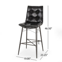Nimma Barstool Chair Set of 2, Tufted Black Faux Leather, Brown Metal -BM335659