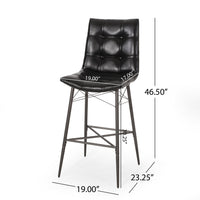 Nimma Barstool Chair Set of 2, Tufted Black Faux Leather, Brown Metal -BM335659