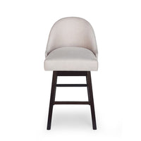 Swivel Barstool Chair Set of 2, Wheat Beige Fabric, Black Rubberwood -BM335660