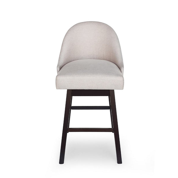 Swivel Barstool Chair Set of 2, Wheat Beige Fabric, Black Rubberwood -BM335660