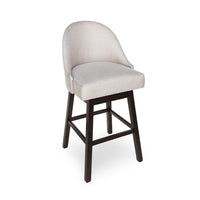 Swivel Barstool Chair Set of 2, Wheat Beige Fabric, Black Rubberwood -BM335660