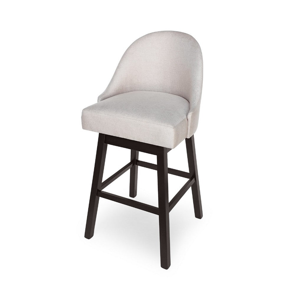 Swivel Barstool Chair Set of 2, Wheat Beige Fabric, Black Rubberwood -BM335660