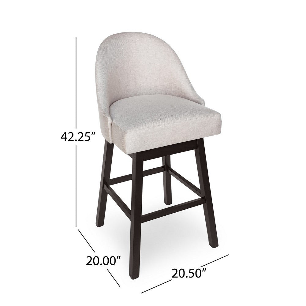 Swivel Barstool Chair Set of 2, Wheat Beige Fabric, Black Rubberwood -BM335660