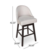 Swivel Barstool Chair Set of 2, Wheat Beige Fabric, Black Rubberwood -BM335660