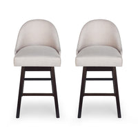Swivel Barstool Chair Set of 2, Wheat Beige Fabric, Black Rubberwood -BM335660