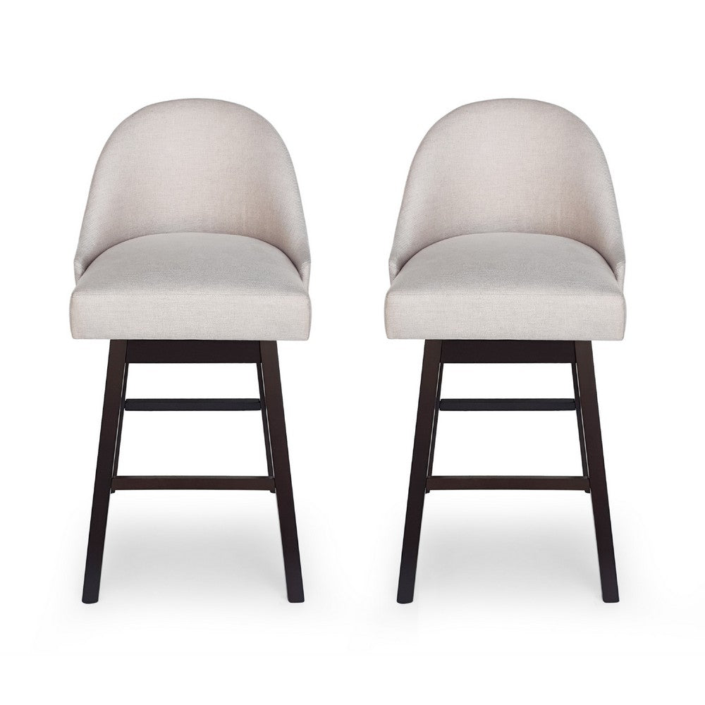 Swivel Barstool Chair Set of 2, Wheat Beige Fabric, Black Rubberwood -BM335660
