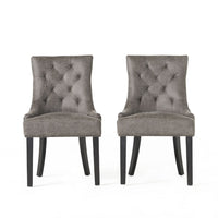 Chen Dining Chair Set of 2, Tufted Slate Gray Microfiber, Black Wood -BM335661