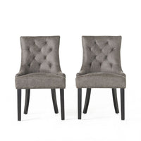 Chen Dining Chair Set of 2, Tufted Slate Gray Microfiber, Black Wood -BM335661
