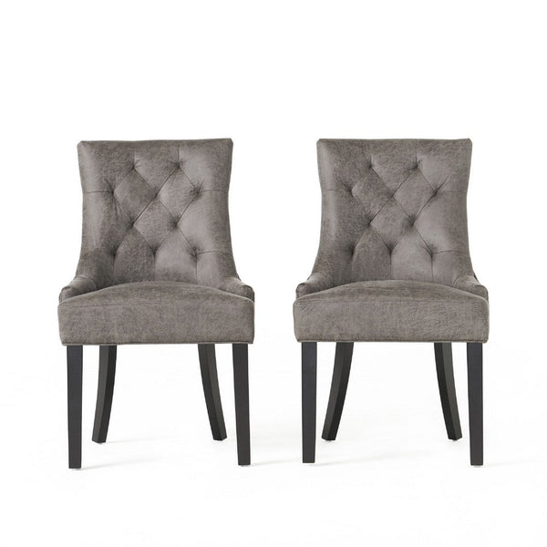 Chen Dining Chair Set of 2, Tufted Slate Gray Microfiber, Black Wood -BM335661
