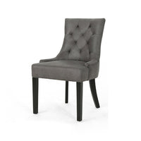 Chen Dining Chair Set of 2, Tufted Slate Gray Microfiber, Black Wood -BM335661