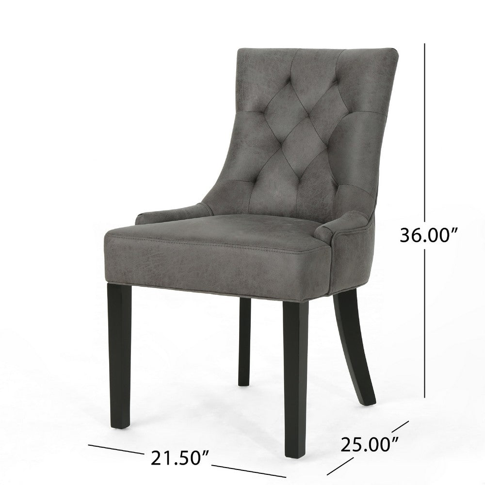 Chen Dining Chair Set of 2, Tufted Slate Gray Microfiber, Black Wood -BM335661