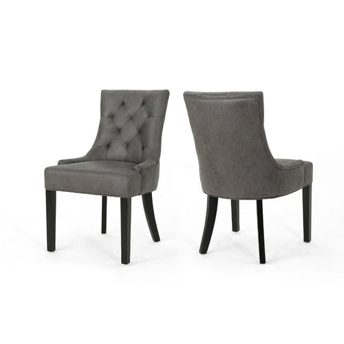 Chen Dining Chair Set of 2, Tufted Slate Gray Microfiber, Black Wood -BM335661