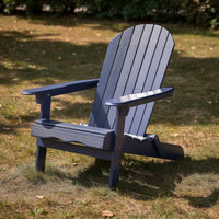 Libo Outdoor Adirondack Chair, Blue Acacia Wood Frame, Slat Panels -BM335662