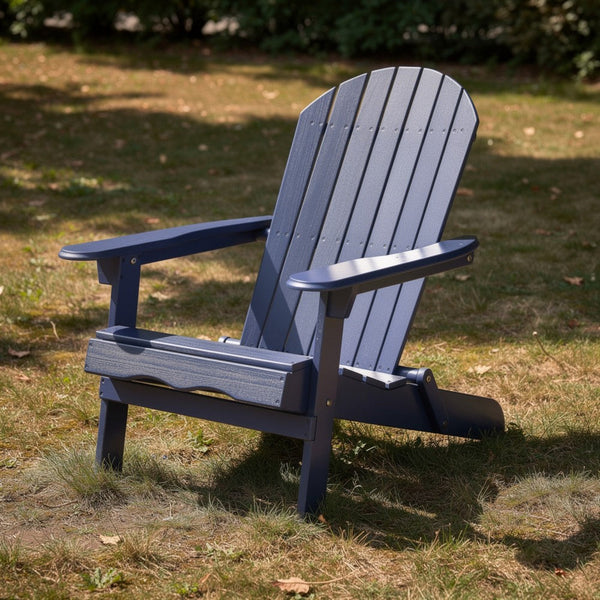 Libo Outdoor Adirondack Chair, Blue Acacia Wood Frame, Slat Panels -BM335662