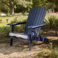 Libo Outdoor Adirondack Chair, Blue Acacia Wood Frame, Slat Panels -BM335662