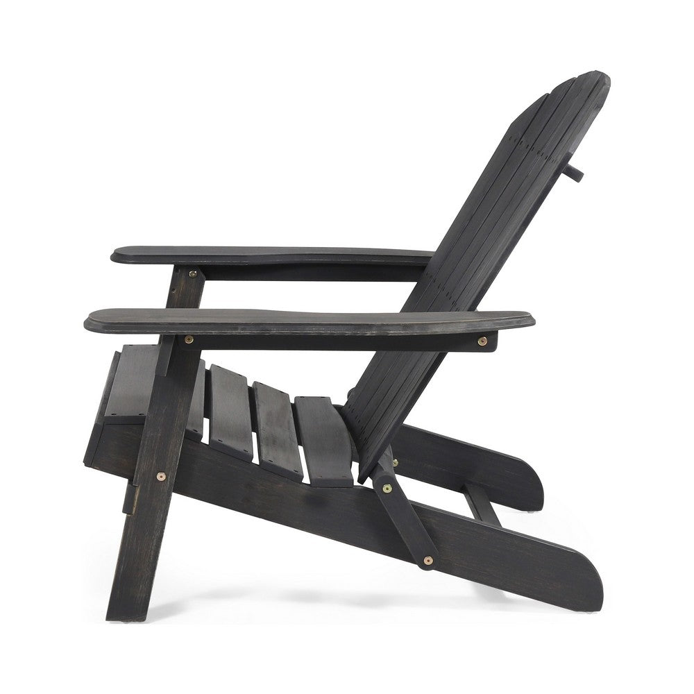 Libo Outdoor Adirondack Chair, Gray Acacia Wood Frame, Slat Panels -BM335663