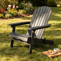 Libo Outdoor Adirondack Chair, Gray Acacia Wood Frame, Slat Panels -BM335663