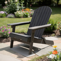 Libo Outdoor Adirondack Chair, Gray Acacia Wood Frame, Slat Panels -BM335663