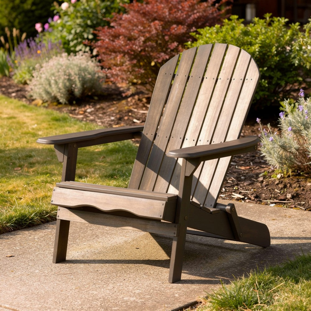 Libo Outdoor Adirondack Chair, Taupe Gray Acacia Wood, Slat Panels -BM335665