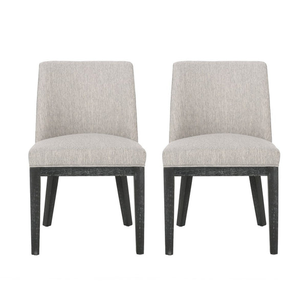 Jeeni Dining Side Chair Set of 2, Beige Fabric, Black Hardwood Frame -BM335666