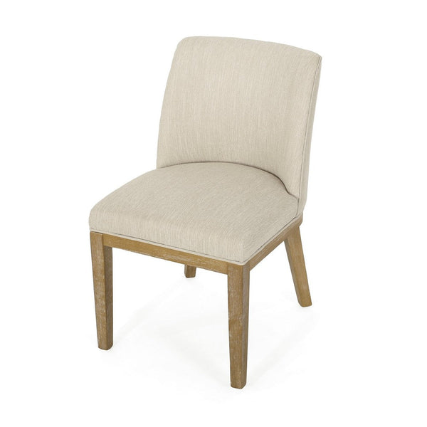 Jeeni Dining Side Chair Set of 2, Beige Fabric, Light Brown Hardwood -BM335667