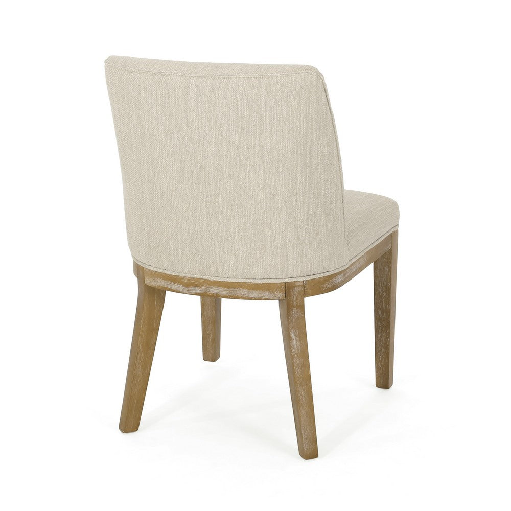 Jeeni Dining Side Chair Set of 2, Beige Fabric, Light Brown Hardwood -BM335667