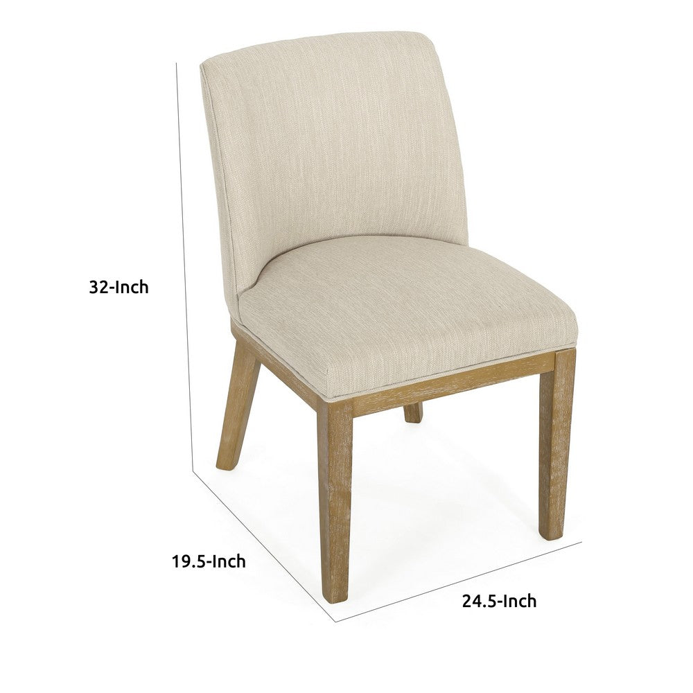 Jeeni Dining Side Chair Set of 2, Beige Fabric, Light Brown Hardwood -BM335667
