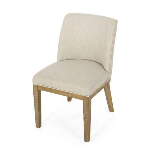 Jeeni Dining Side Chair Set of 2, Beige Fabric, Light Brown Hardwood -BM335667