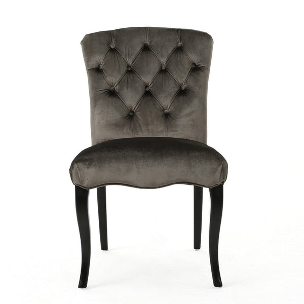 Aden Dining Chair Set of 2, Tufted Gray Velvet, Black Wood Legs -BM335668
