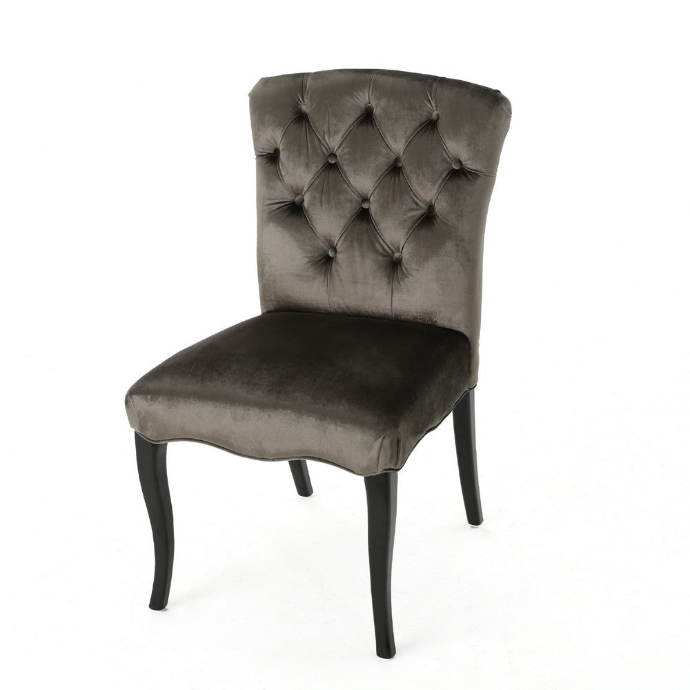 Aden Dining Chair Set of 2, Tufted Gray Velvet, Black Wood Legs -BM335668