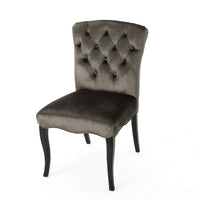 Aden Dining Chair Set of 2, Tufted Gray Velvet, Black Wood Legs -BM335668