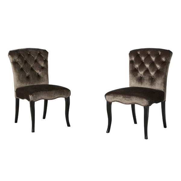 Aden Dining Chair Set of 2, Tufted Gray Velvet, Black Wood Legs -BM335668