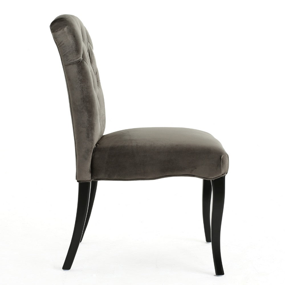 Aden Dining Chair Set of 2, Tufted Gray Velvet, Black Wood Legs -BM335668