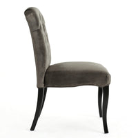 Aden Dining Chair Set of 2, Tufted Gray Velvet, Black Wood Legs -BM335668