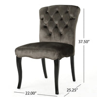 Aden Dining Chair Set of 2, Tufted Gray Velvet, Black Wood Legs -BM335668