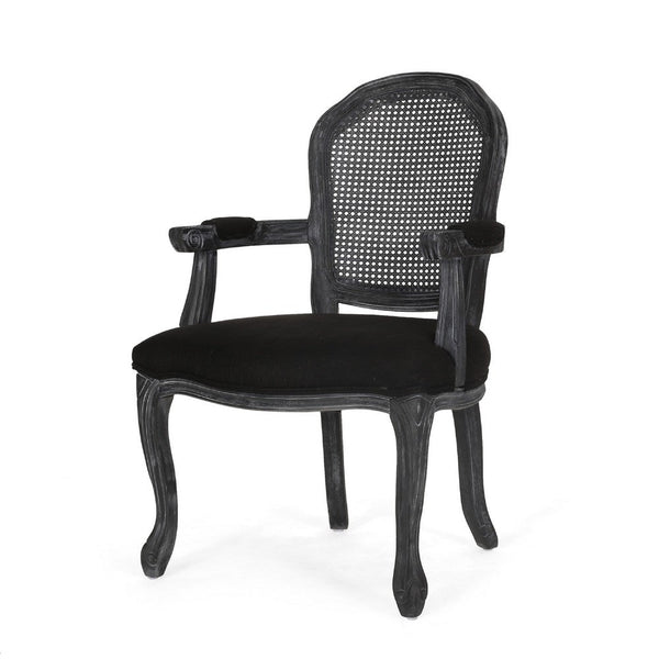 Dining Armchair Black Fabric, Classic Wood Frame, Mesh Backrest -BM335669