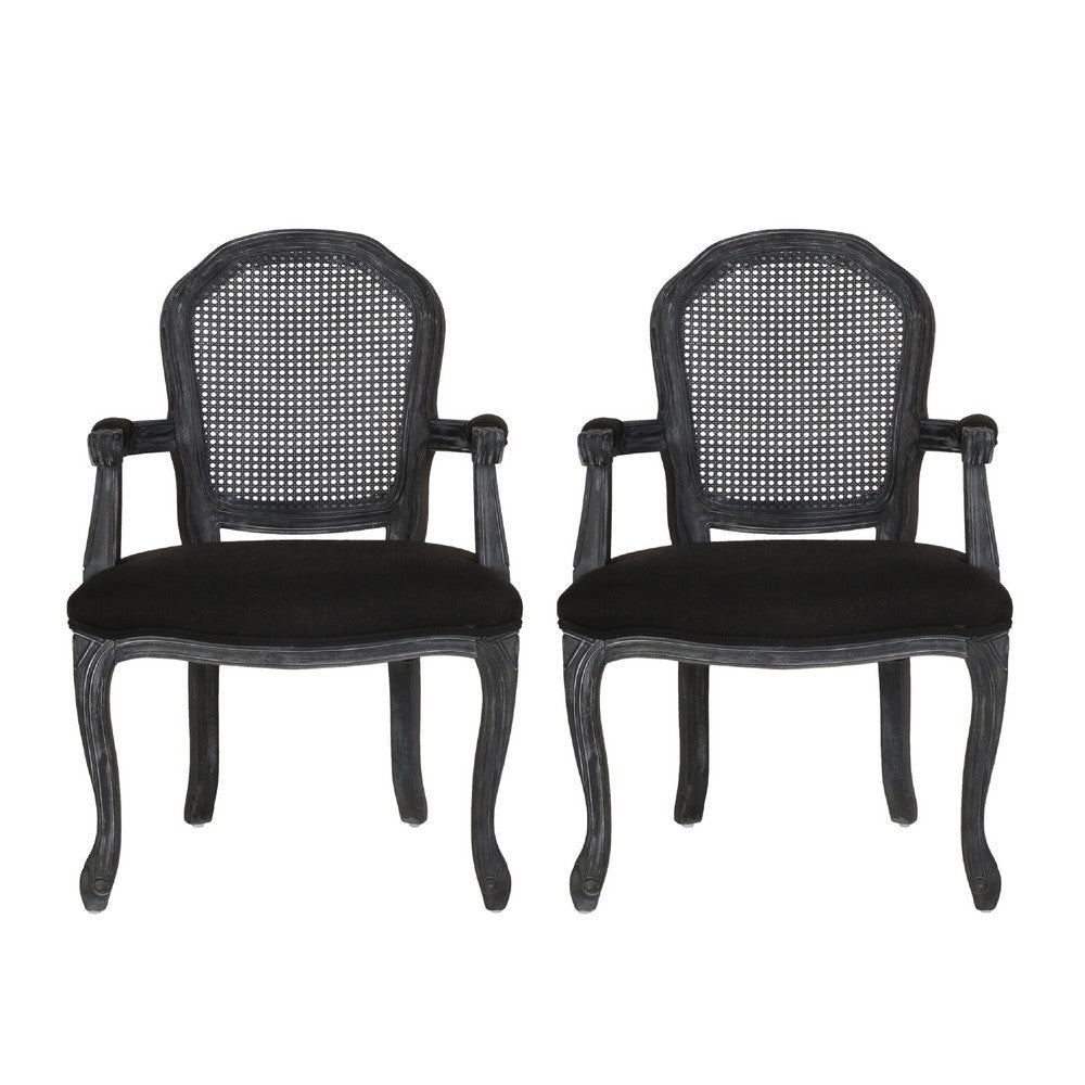 Dining Armchair Black Fabric, Classic Wood Frame, Mesh Backrest -BM335669