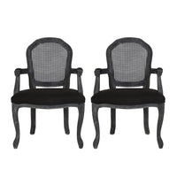 Dining Armchair Black Fabric, Classic Wood Frame, Mesh Backrest -BM335669