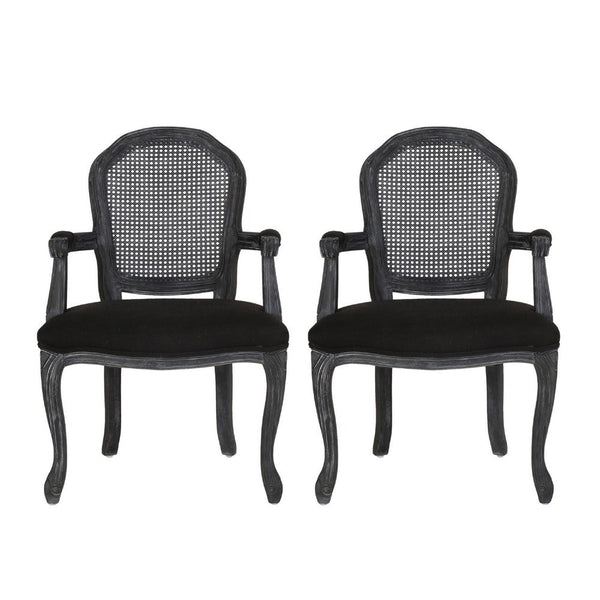 Dining Armchair Black Fabric, Classic Wood Frame, Mesh Backrest -BM335669