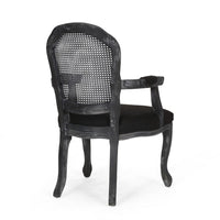 Dining Armchair Black Fabric, Classic Wood Frame, Mesh Backrest -BM335669