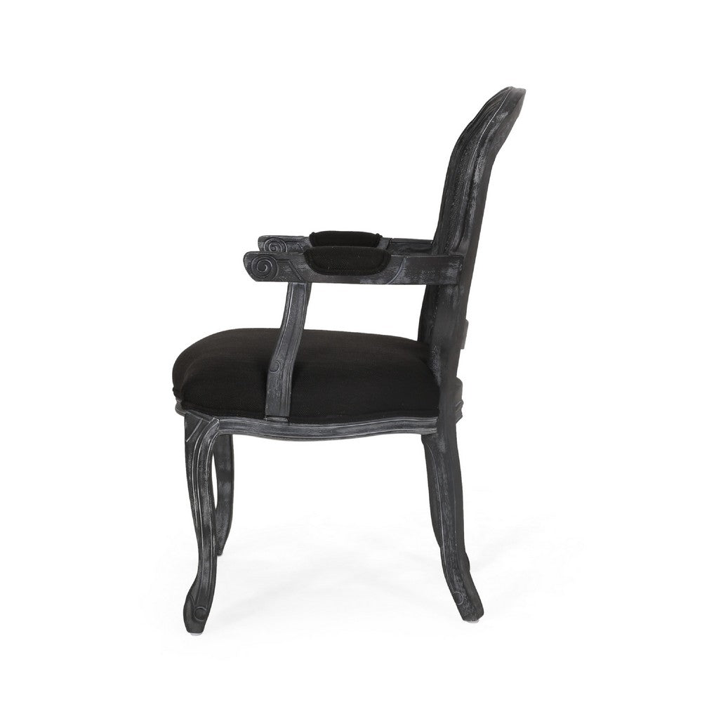 Dining Armchair Black Fabric, Classic Wood Frame, Mesh Backrest -BM335669